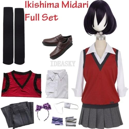 2021 Ikishima Midari Cosplay Costume Kakegurui Compulsive Gambler Wigs Free Accessories JK Uniform Schoolgirl Anime School Suit