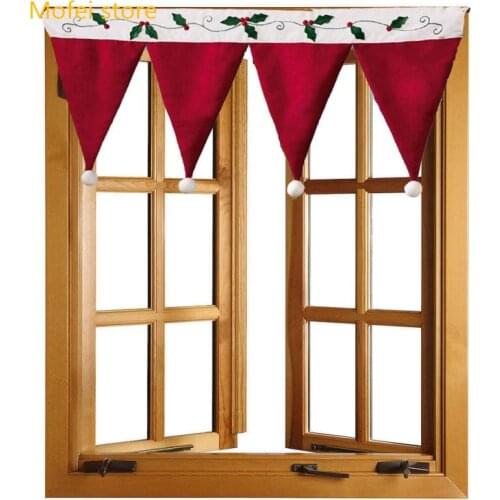 Creative Red Hat Shape Curtain Christmas Decorative Curtains for Window Kitchen Cabinet Door