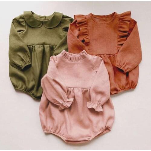 Summer Newborn Baby Girl Clothes Solid Color Baby Rompers Cotton Long Sleeve Toddler Romper Infant Jumpsuit Clothing 0-24 Months