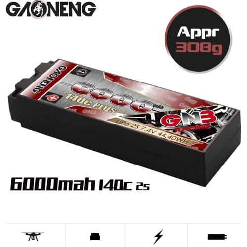 Gaoneng GNB 2S 7.4V 6000mAh 140C Lipo Battery Stick Pack 5mm Built-in Bullet Hard Case T XT60 Plug for 1:10 RC Car Model Parts