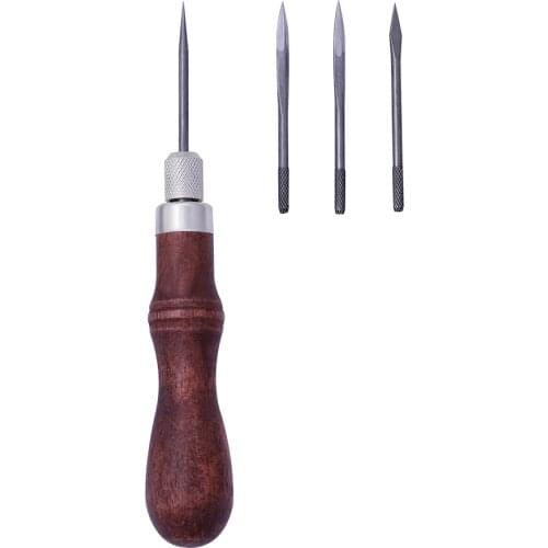 LMDZ 4 in 1 leather craft Sewing Awl DIY Wood Handle Leather Stitching Awl Hand Stitching Awl Tools Canvas Leather craft Sewing