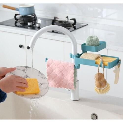 Multifunctional Kitchen Storage Supplies Double Faucet Rack Sink Rag Sponge Drain Rack Holder Kitchen Accessories
