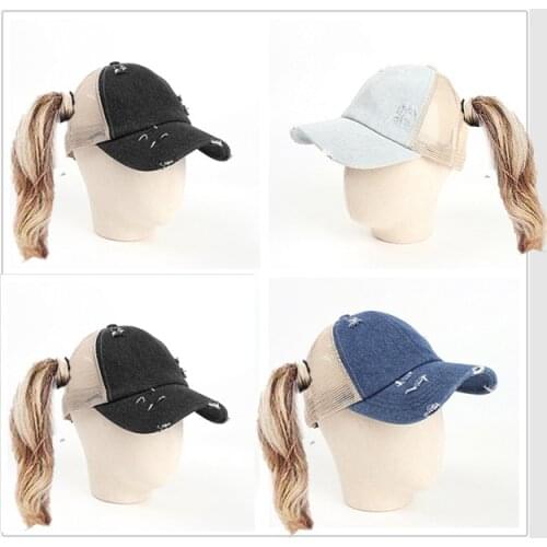 Mens Baseball Cap Denim Rolled Edge Hole Hat Mens And Womens Casual Cap Breathable Sunshade Net Caps Boys Baseball Cap