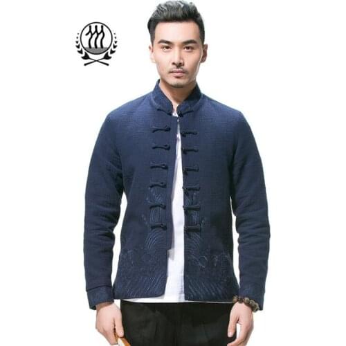 Long sleeve middle-aged jacket men blazer spring autumn flax coats mens Tang suit Chinese style stand collar simple fashion
