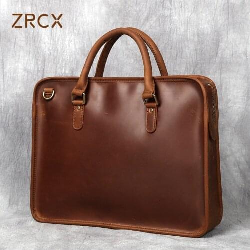 ZRCX 100% Genuine Leather Briefcase Men Bag Business Handbag Male Laptop Shoulder Bags Tote Natural Skin Men Briefcase