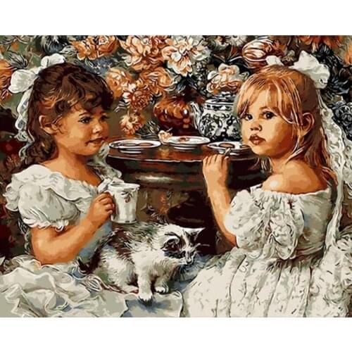 Two little girls Figure DIY Digital Painting By Numbers Modern Wall Art Oil Painting Christmas Gift Home Decor Big Size