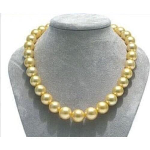 11-12 mm Natural round south sea golden pearl necklace 18"