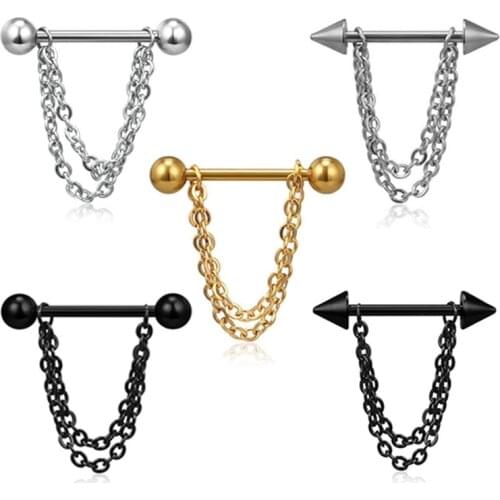2pcs 14G Chain Barbell Nipple Piercing Women Helix Piercing Stainless Steel Sexy Nipple Ring Body Jewelry For Female