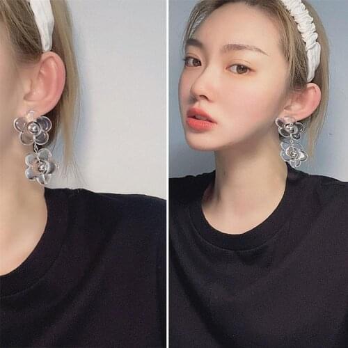 Simple Transparent Japan Harajuku Cool Earrings Geometric Flower Long Tassel Drop Earring Fashion Jewelry For Women Party Gifts