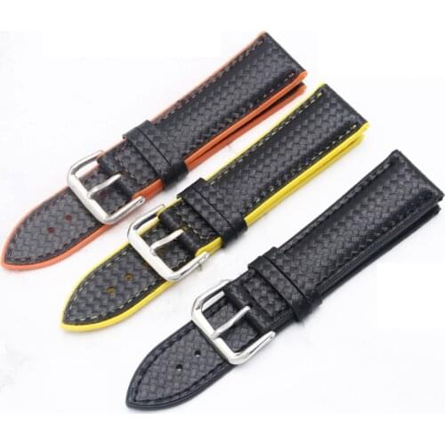 18mm 20mm 22mm Silicone Strap Carbon Fiber Leather Sweat proof Rubber Replacement Bracelet Band Men Watch Accessories Orange