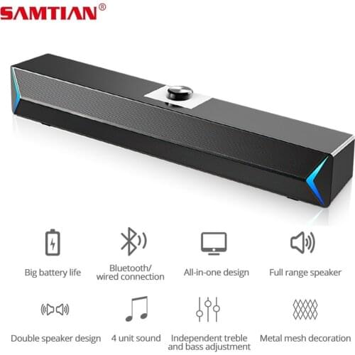 SAMTIAN Bluetooth Speakers Wireless Sound Bar With FM Radio Subwoofer Stereo Surround Sound 3.5mm Audio Line For Computer Laptop