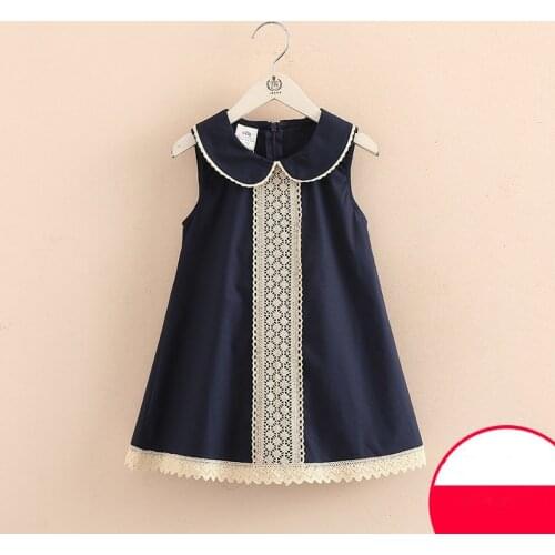 2021 Hot Summer 3-8 10 to 12 Years Casual Kids Lace Embroidery Peter Pan Collar Sleeveless Tank Sundress Baby Girls Dress Cotton
