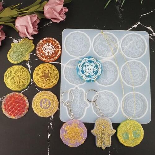 DIY crystal drop gum seven pulse wheel mould life flower pendant creative energy tree Necklace silicone mold