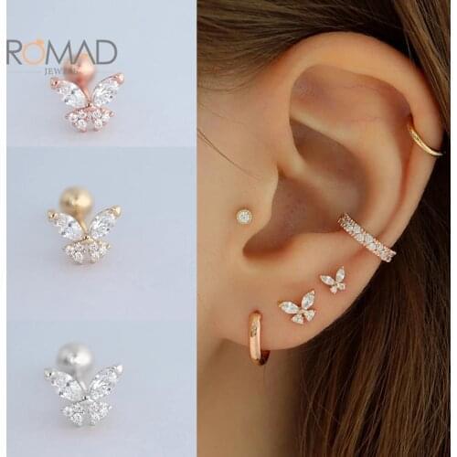 ROMAD 925 Sterling Silver Cute Star Moon Stud Earrings For Women Engagement Birthday Earrings Jewelry Pendientes Plata