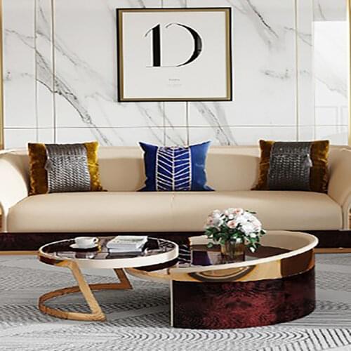 Light luxury post-modern high-gloss piano paint high-end round coffee table combination Hong Kong-style living room model room