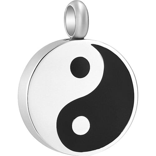 Urn Tai Ji Cremation Urn Necklace White And Black Round Shape Stainless Steel Memorial Locket Jewelry Ashes Holder Pendant