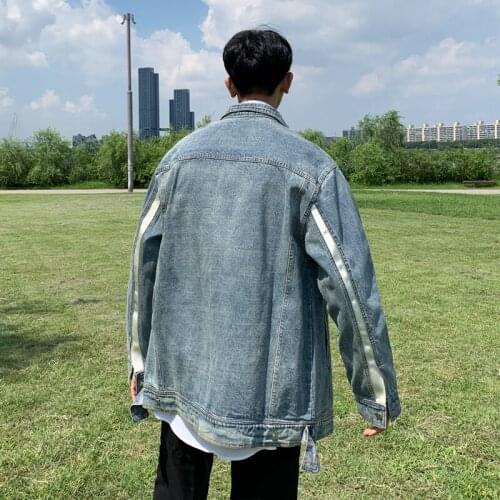 Vintage Mens Blue Washed Denim Coat Loose Casual Jacket Single Breasted B9