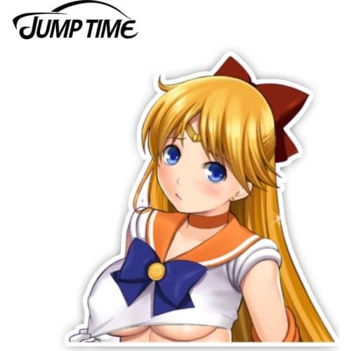 Jump Time 13cm x12cm Car Styling Sailor Moon Aino Minako PEEK BIG HEAD Car Sticker Window Funny Decal Vinyl Anime Kawii Stickers