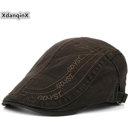 XdanqinX 100% Cotton Letter Embroidery Berets Autumn Mens Retro Fashion Sports Caps Adjustable Size Vintage Tongue Snapback Hat