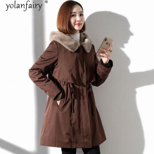 Woman Parkas Real Fur Coat Female Winter Jacket Women 2020 Mink Fur Liner Warm Parka Hooded Luxury Clothes Femme Veste MJQ19082
