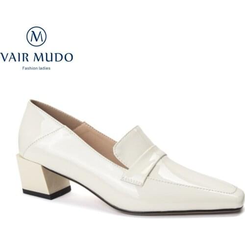 VAIR MUDO 2021Spring Autumn Women Pumps Shoes Thick Heels Mules Style Sexy Fashion Comfortable White Black Shoe Elegant D152L