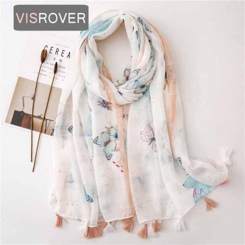 VISROVER 2020 new butterfly printing viscose summer scarf with sequin Fashion beach Wraps Spring Shawls Hijab gift wholesales