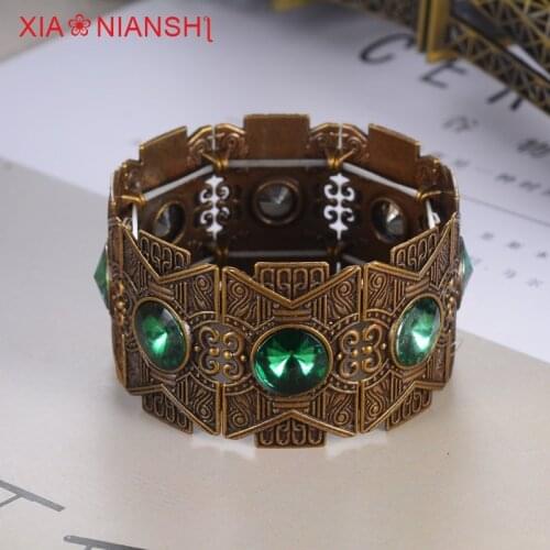 Brand Creative Bohemian Stretch Line Cuff Bracelet For Women Turkey Vintage Branch Flower Bangles Big Crystal Bronze Jewelry