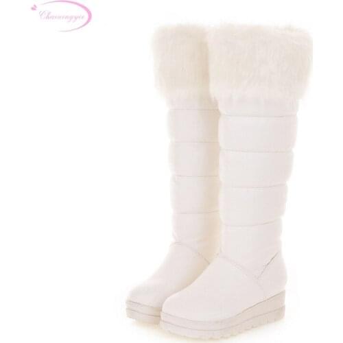 Chainingyee winter warm style comfortable plash knee high boots fashion platform med with white black womens snow boots