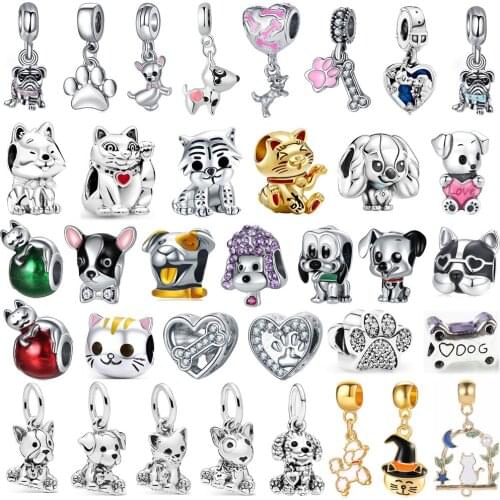 1Pcs Cute Animal Cat and Dog Footprint Pendant DIY Beads Fit Original Pandora Charms Bracelets Necklace Women Jewelry Gifts