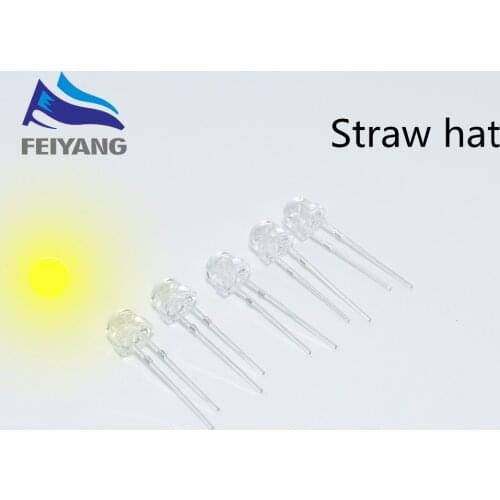 100pcs SAMIORE ROBOT 5mm(4.8MM) Straw Hat LED Yellow Light Colour LED diode / 5MM Yellow Colour LED emitting diode