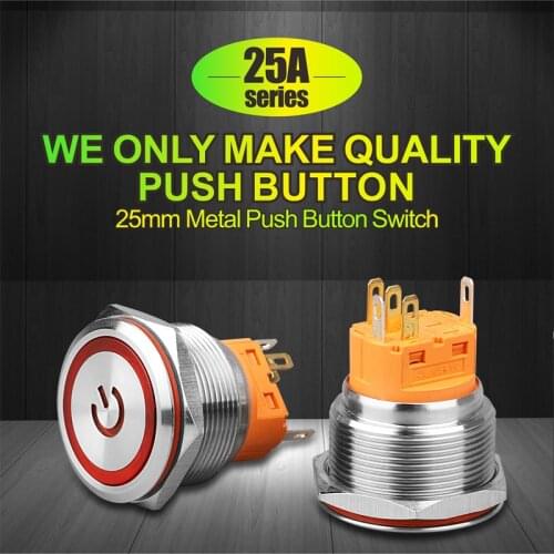 25mm SPST 12volt led lighted DPDT mini push button switch for garbage disposal
