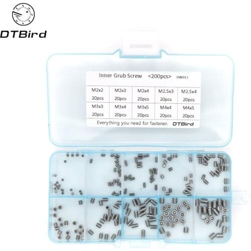 500Pcs/set M2 M2.5 M3 M4 DIN913 304 Stainless Steel Metric Thread Grub Screw Concave Flat Hexagon Socket Set Screws Headless Kit
