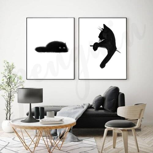 Abstract Minimalist Sleeping Black Cats Canvas Wall Art Decor Animal Posters & Prints Nordic Pictures Modern Painting