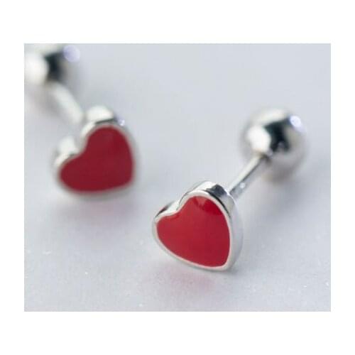 AIFENAO 100% 925 Sterling Silver Cute Enamel Small Red Heart Earrings For Women Screw Studs Girls Gifts Minimalist Fine Jewelry