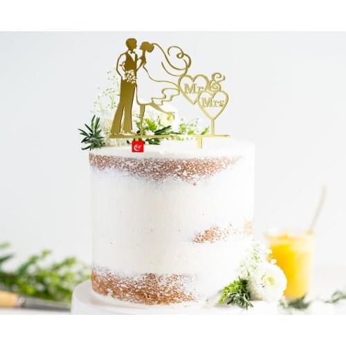 Acrylic mirror gold bride and groom wedding cake topper wedding decoration cake decorating engagement