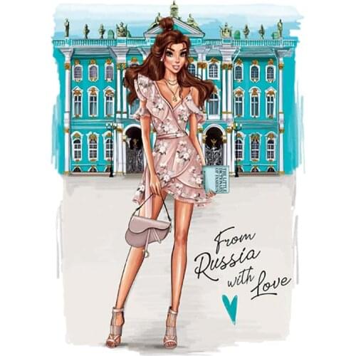 Russian Palace Girl Applique On Clothes Fashion Vinyl Heat Transfer Appliqued Tops Diy Thermo Patch Heat Print On Shirt Jeans