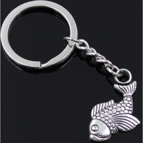 New Fashion Men 30mm Keychain DIY Metal Holder Chain Vintage Carp Fish 32x19mm Silver Color Pendant Gift
