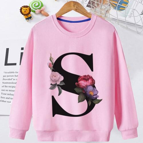 Childrens Long Sleeve Pink White Fashion Letter Flower Print Hoodie Sweater Boy Girl Crew Neck Top 2 3 4 5 6 7 Years Old