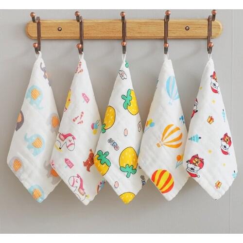 25*25cm Baby Six-layer Pure Cotton Printable Hanging Small Square Towel Pure Cotton High Density Gauze Towel Newborn Feeding Bib