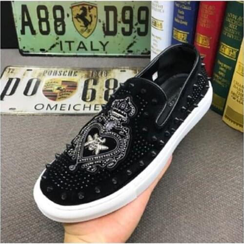 Men Dandelion Spikes Flat Leather Shoes Rhinestone Fashion Men Embroidery Loafer Smoking Slipper Casual Rivets Shoe Da31