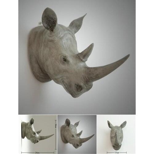 EUROPEAN-STYLE CREATIVE SIMULATION ANIMAL RHINOCEROS HEAD WALL HANGINGS HOME BAR LIVING ROOM WINERY TELEVISION WALLS DECOR M4204