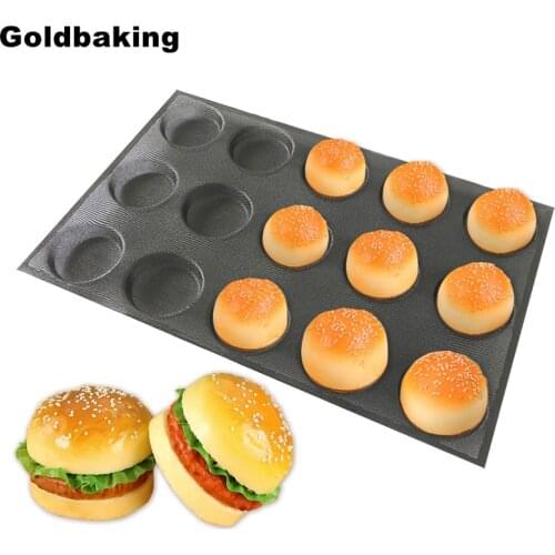 Goldbaking Silicone Bun Bread Forms Non Stick Baking Sheets Perforated Hamburger Molds Muffin Pan Tray