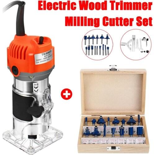 1200W 220V Electric Wood Trimmer Laminator 35000r/min Router Joiners Tool Set Aluminum+15pcs 6.35mm Collet Diameter Wood Router