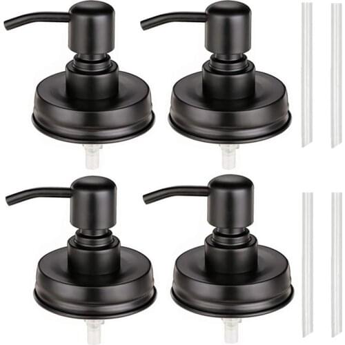 GTBL 4-Pack Mason Jar Soap Dispenser Lid, Painted Black Rust Proof Lotion Dispenser Lid for Regular Mouth Mason Jar