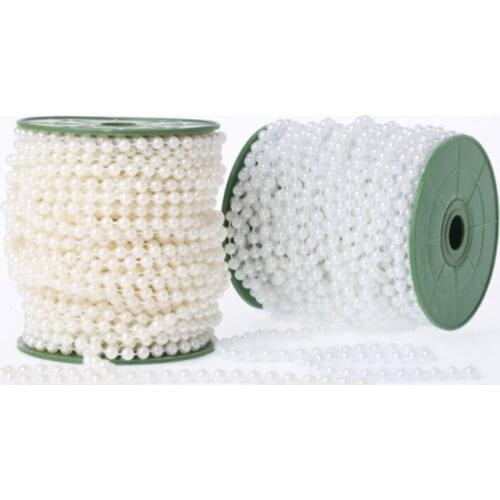 Julie Wang 5 Meter 6mm ABS Plastic Beige White Artificial Pearl Beaded Chain Bracelet Necklace Jewelry DIY Accessory Party Decor