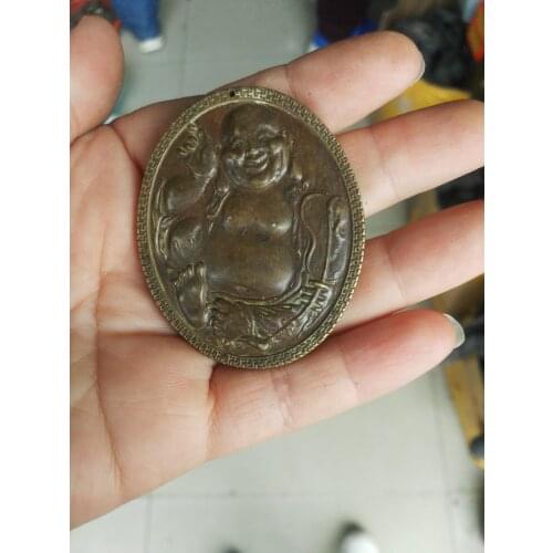 Chinas feng shui brass maitreya old cions statue-Family decoration, bring good luck metal handicraft Necklace pendant