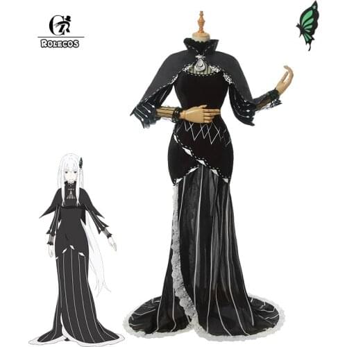 ROLECOS Anime Echidna Costume Re Zero Starting Life In Another World Cosplay Echidna Costume Suit Women Long Black Dresses Set