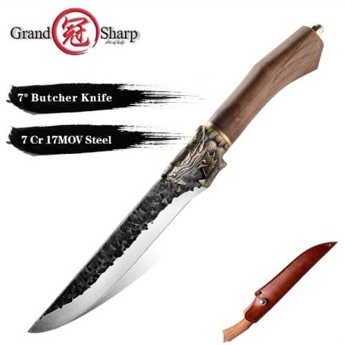 Kitchen Knife Handmade Chinese Cleaver Vegetable Meat Chef Cooking Tool Leather Scabbard Pchak Outdoor Camping Knife Wood Handle