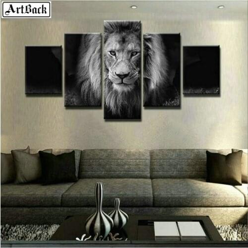Five spell diamond painting lion full square / round drill animal 3d diamond mosaic sticker diamond embroidery living room decor