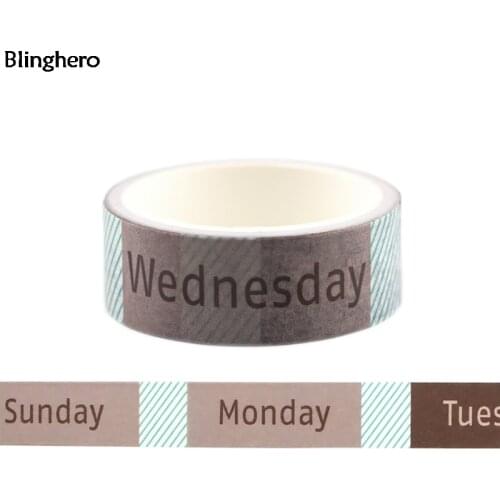 Blinghero 15mmX5m Week Print Washi Tape Sunday Monday Masking Tape Fashion Adhesive Tapes Cool Decal Gift for Students BH0406